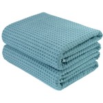 POLYTE Microfiber Oversize Bath Towel, Quick-Dry, Lint-Free, 60 x 30 Inches, Set of 2, Green Honeycomb Weave